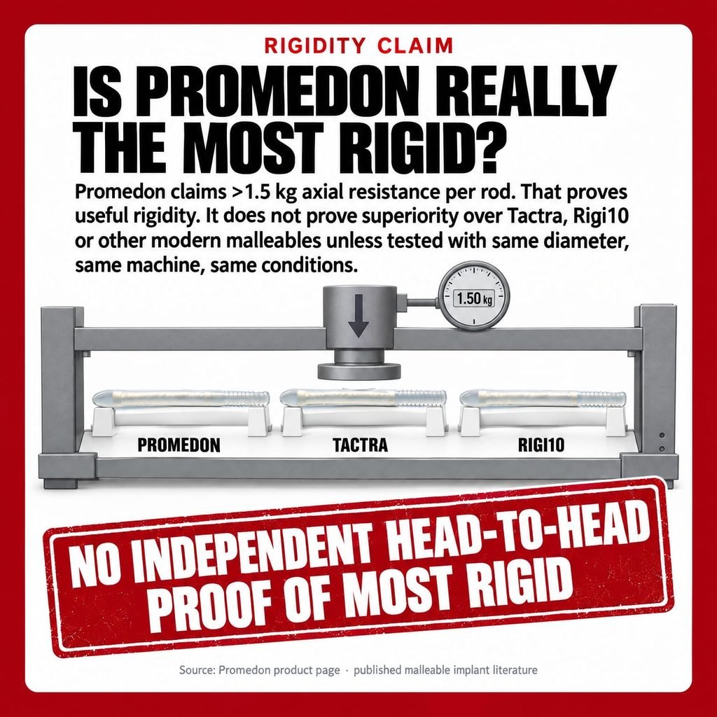 Promedon TUBE rigidity claim compared with Tactra and Rigi10 malleable penile implants