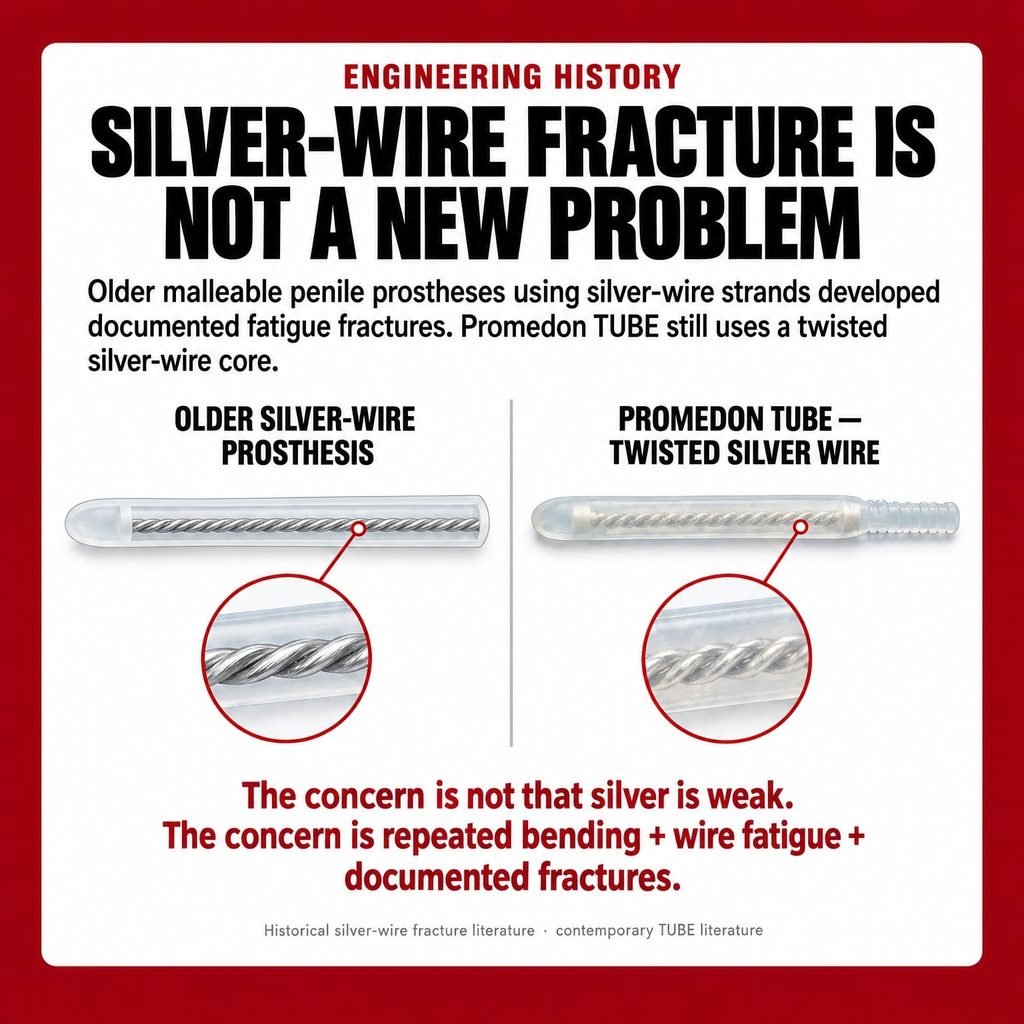 Silver wire fracture history in malleable penile implants and Promedon TUBE core design